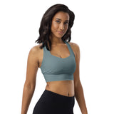 Women's Blue Grey Longline Sports Bra